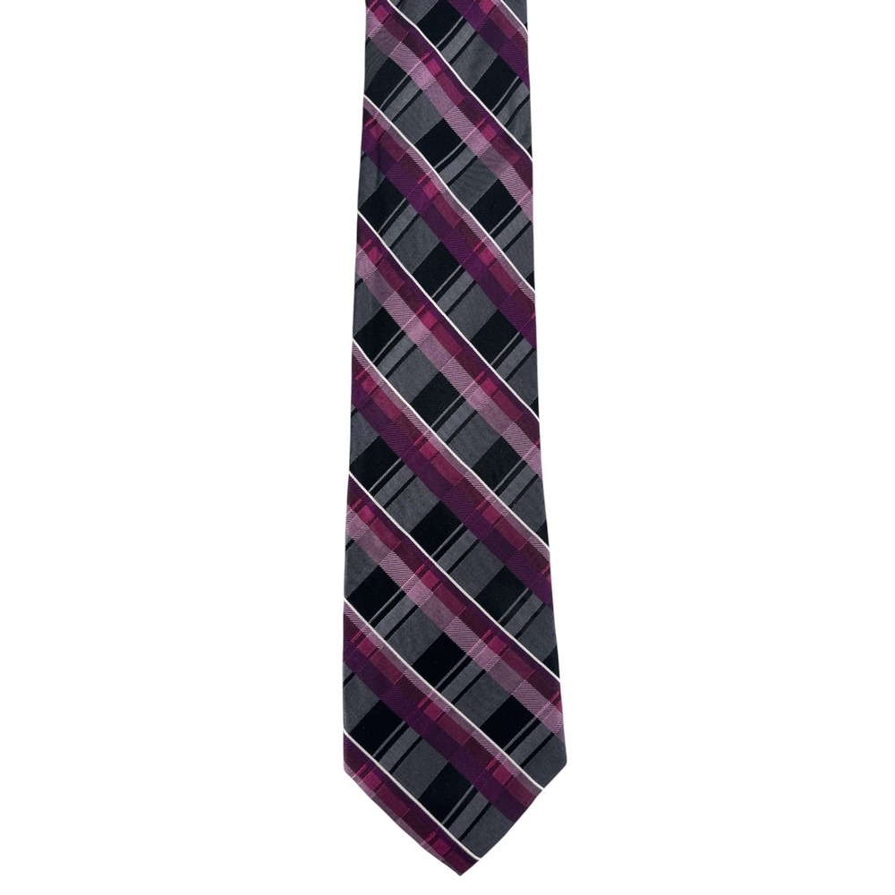Arrow Purple Grey Black Plaid Silk Tie Modern Professional Preppy  60"x3.5"